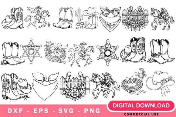 Hand Drawn Western Cowgirl SVG Bundle